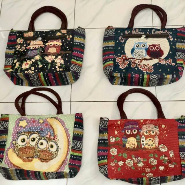 TAS ANYAMAN BORDIR MOTIF OWL SERBAGUNA