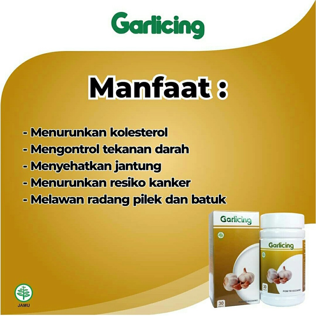 Garlicing - Herbal Ekstrak Bawang Putih Dayak Turunkan Kolesterol Kolestrol &amp; Darah Tinggi Perkuat Tulang Turunkan Resiko Kanker Isi 30 Kapsul