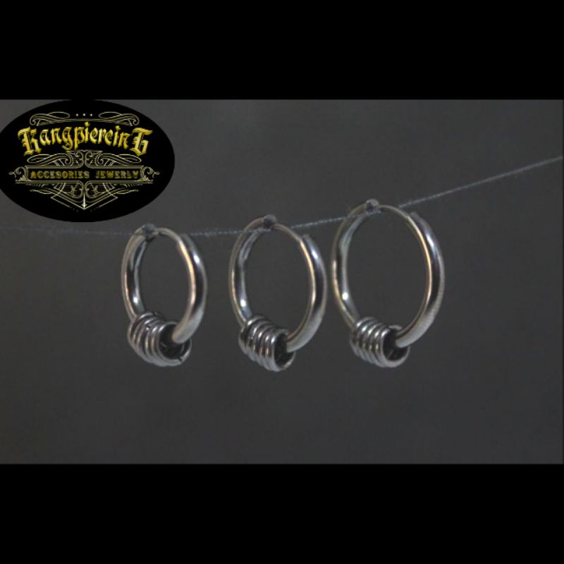 ANTING EARING HOOPS + RING black and siver