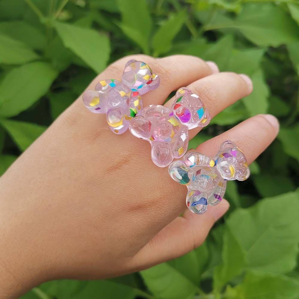 Needway  Gifts Resin Rings Sweet Bear Finger Rings Party Jewelry Big Cute Lovely|Color Jelly Color Crystal Korean Style/Multicolor