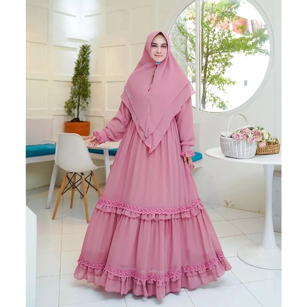 KINARA SYARI KAIN CERUTY BABYDOLL FULL PURING MIX RENDA Gamis Syari Wanita Dewasa Baju Muslim Wanita