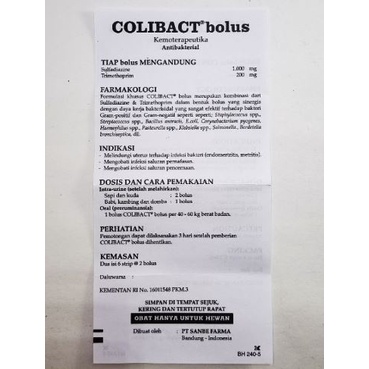 COLIBACT BOLUS Sanbe Untuk Infeksi Pencernaan dan Pernafasan Hewan