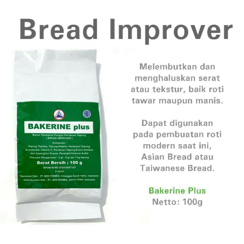 Bakerine Plus 100 gr Bread Improver Bahan Pengempuk Roti Bahan Kue Makassar Halal