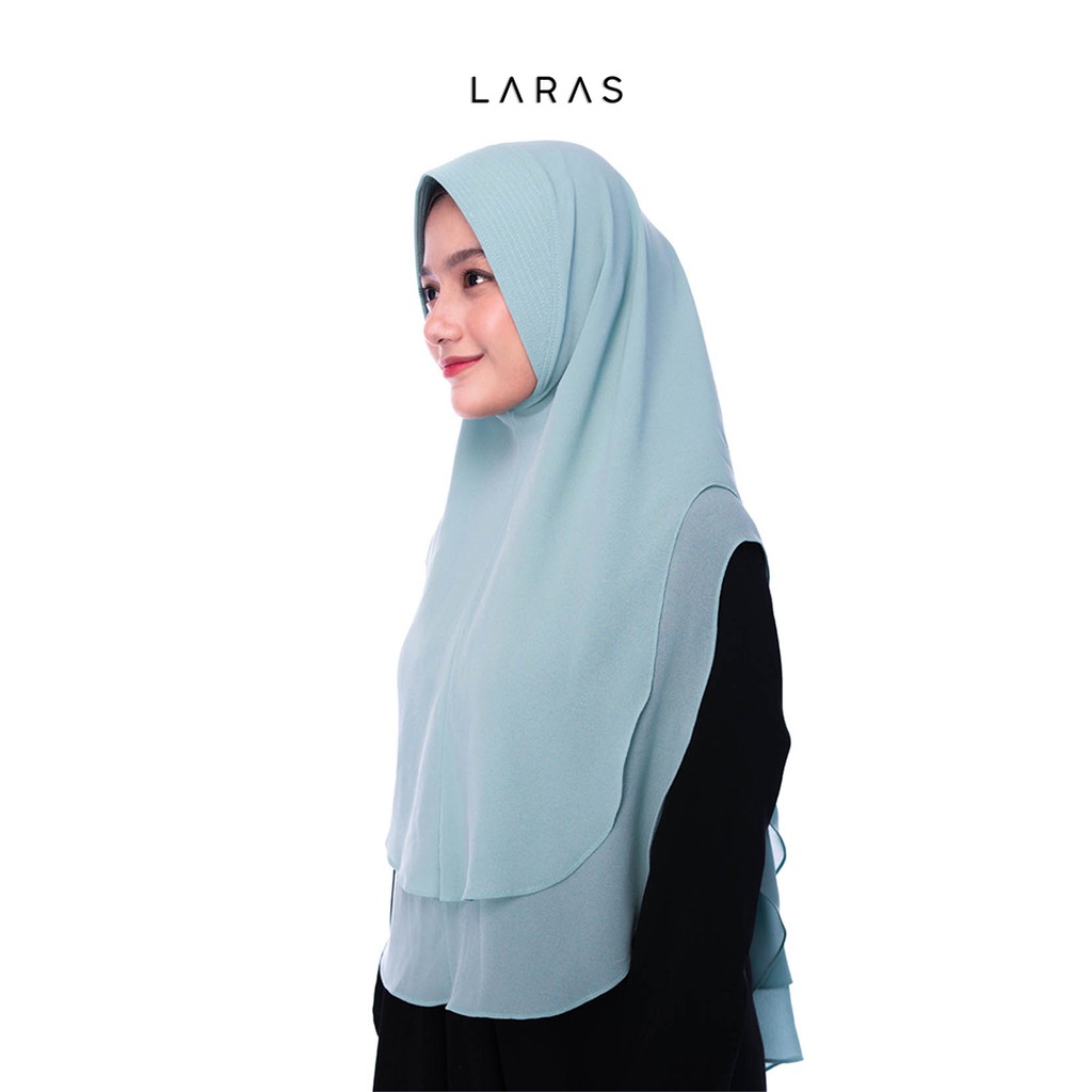 Kerudung Hijab Khimar Instan Bergo Dua Layer Ceruty Babydoll Premium Warna Biru Wardah By Laras