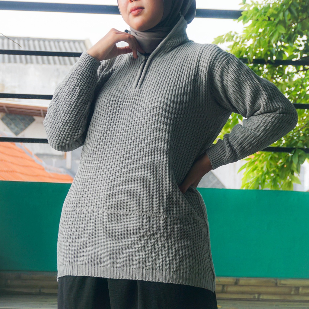 Promo Sweater Rajut Tebal Oversize - Sweater Rajut Resleting