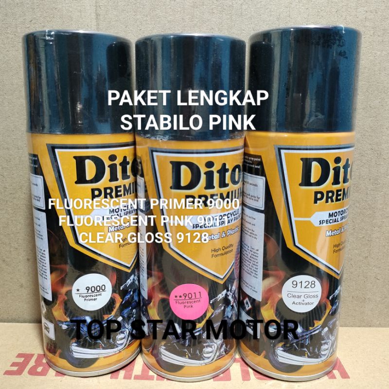 Pilok Paket Lengkap Cat Diton Premium Fluorescent 9000 Fluorescent Pink 9011 Clear Gloss 9128 400cc.. Pilok Paketan Lengkap Fluorescent Pink Cat Diton Premium 400cc