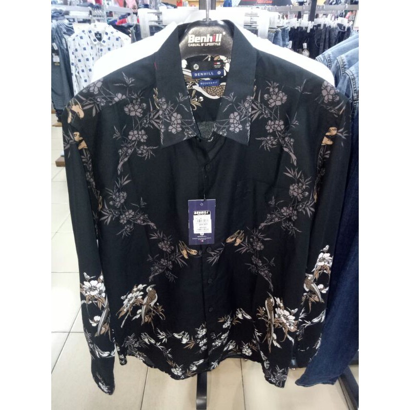Benhill Kemeja Printing Lengan Panjang Warna Hitam