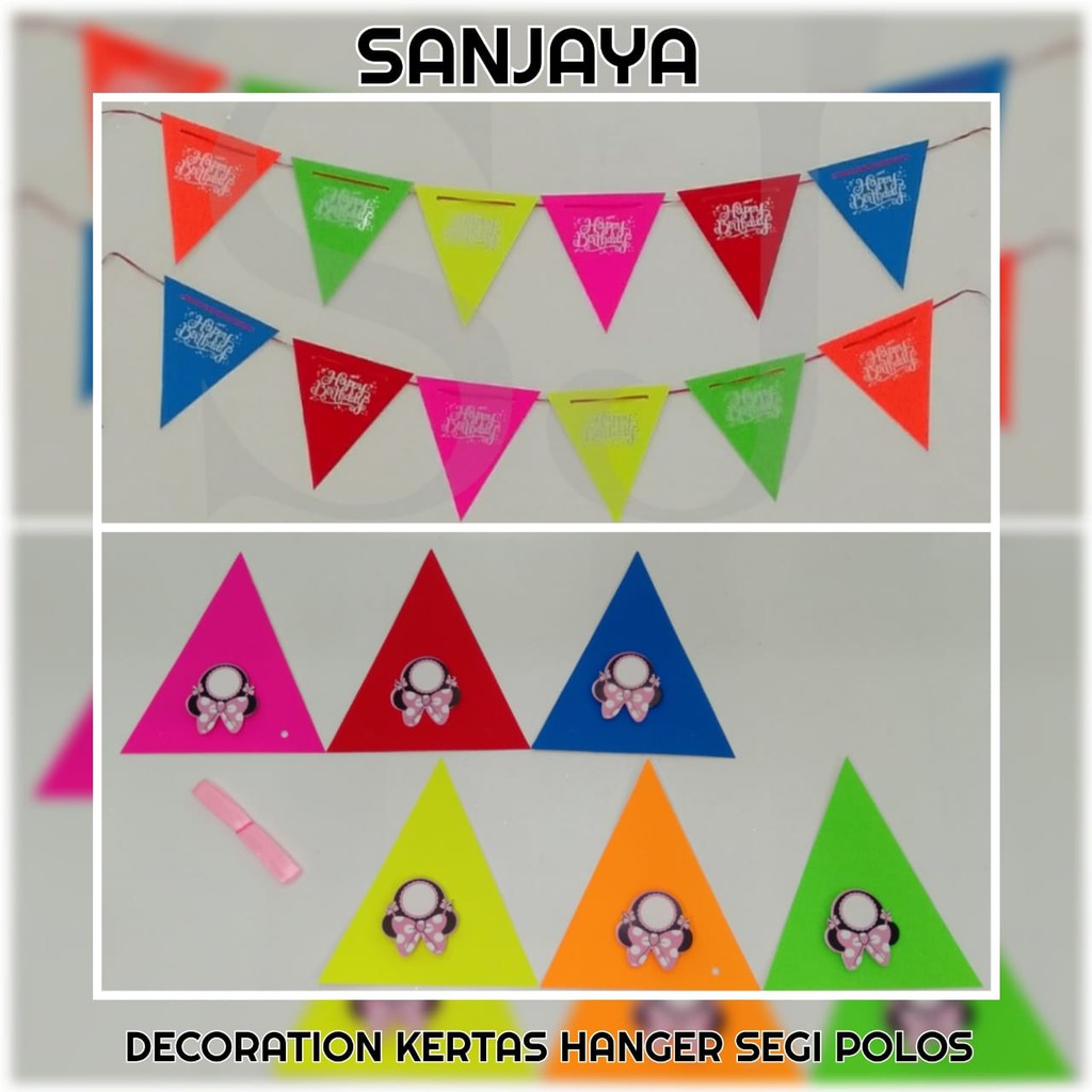 Bunting Flag Karakter / Bendera Segitiga Ulang Tahun / Banner Flag Happy Birthday / Decoration Kertas Hanger Segi Polos