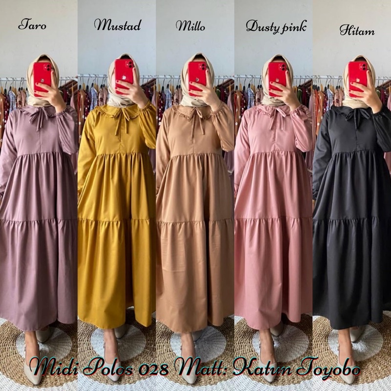 MIDI DRESS 028 SIZE M & L POLOS BUSUI DRES MUSLIMAH KATUN TOYOBO TERBARU TANGERANG
