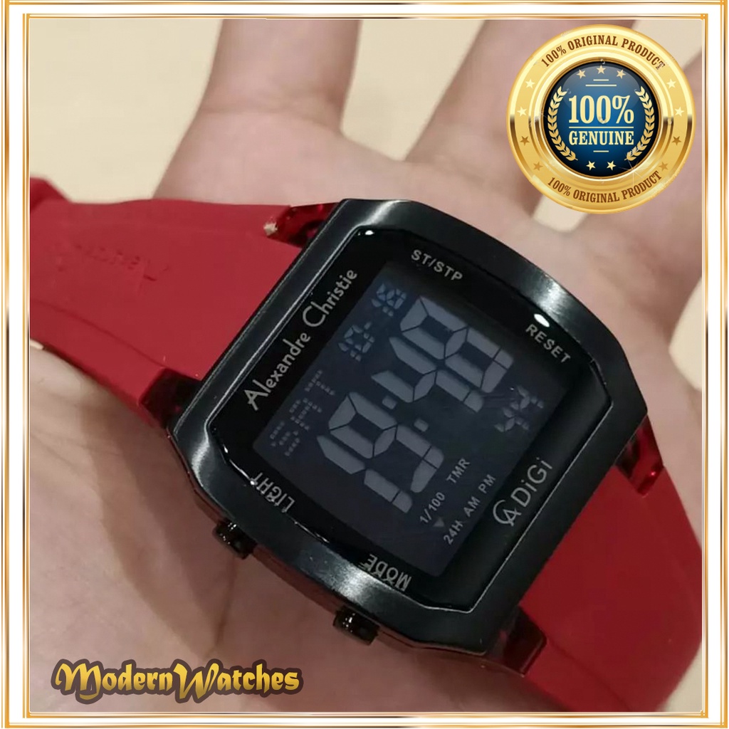 Jam Tangan Digital Pria Alexandre Christie AC 9348 Ori Black Red Hitam Merah Rubber Terbaru Alexande