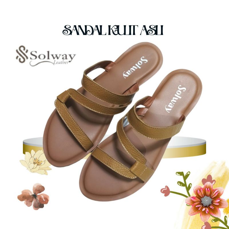 sandal kulit asli wanita tali simple style SW003 Solway