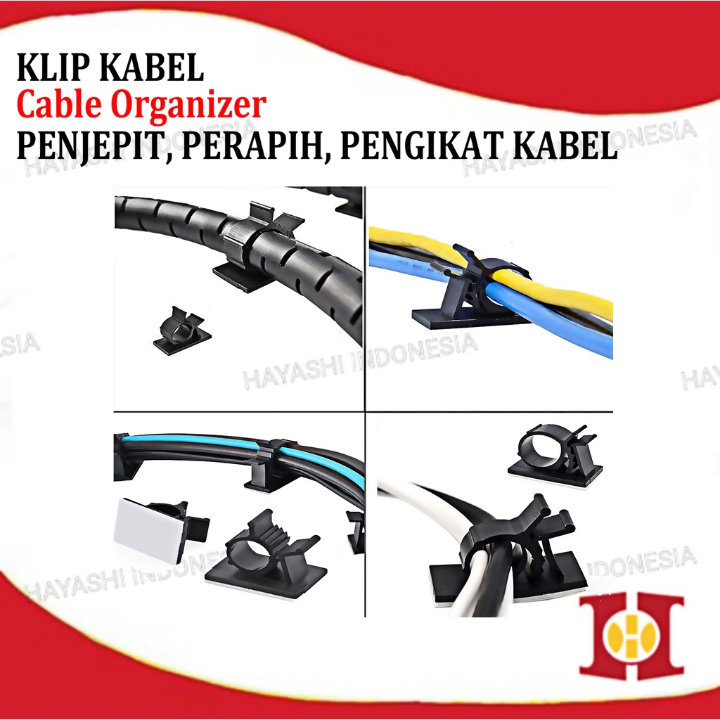 Klip Perapih Pengikat Penjepit Kabel Mobil Cable Organizer Holder USB - 10 pcs