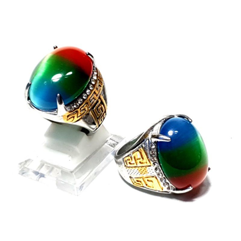 BATU AKIK TIGER EYE PELANGI JUMBO RING TITANIUM