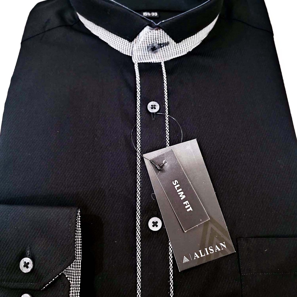 Kemeja ALISAN SLIM FIT Kerah Shanghai Lengan Panjang ( Doby )