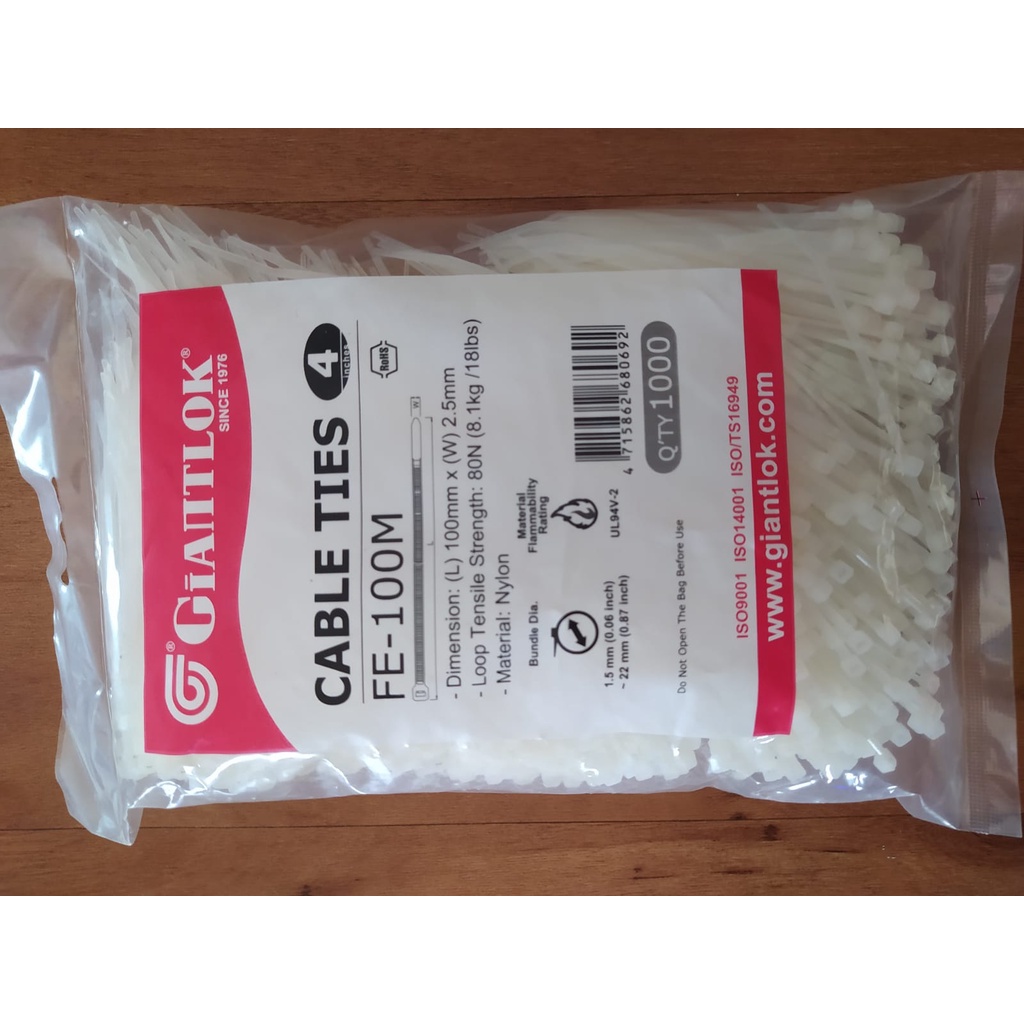 

Cable ties Giantlok 100mm x 2.5mm (1.000 pcs/pack) - Putih