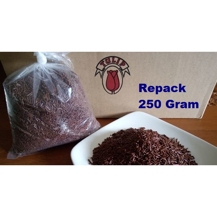 Meses TULIP Coklat Repack 250 Gram Chocorice Dark butiran Enak