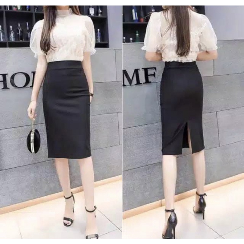 Rok Kerja Pendek Hitam Span 3/4 Bahan Formal Kantor Rok Pendek Rok Span Rok Hitam