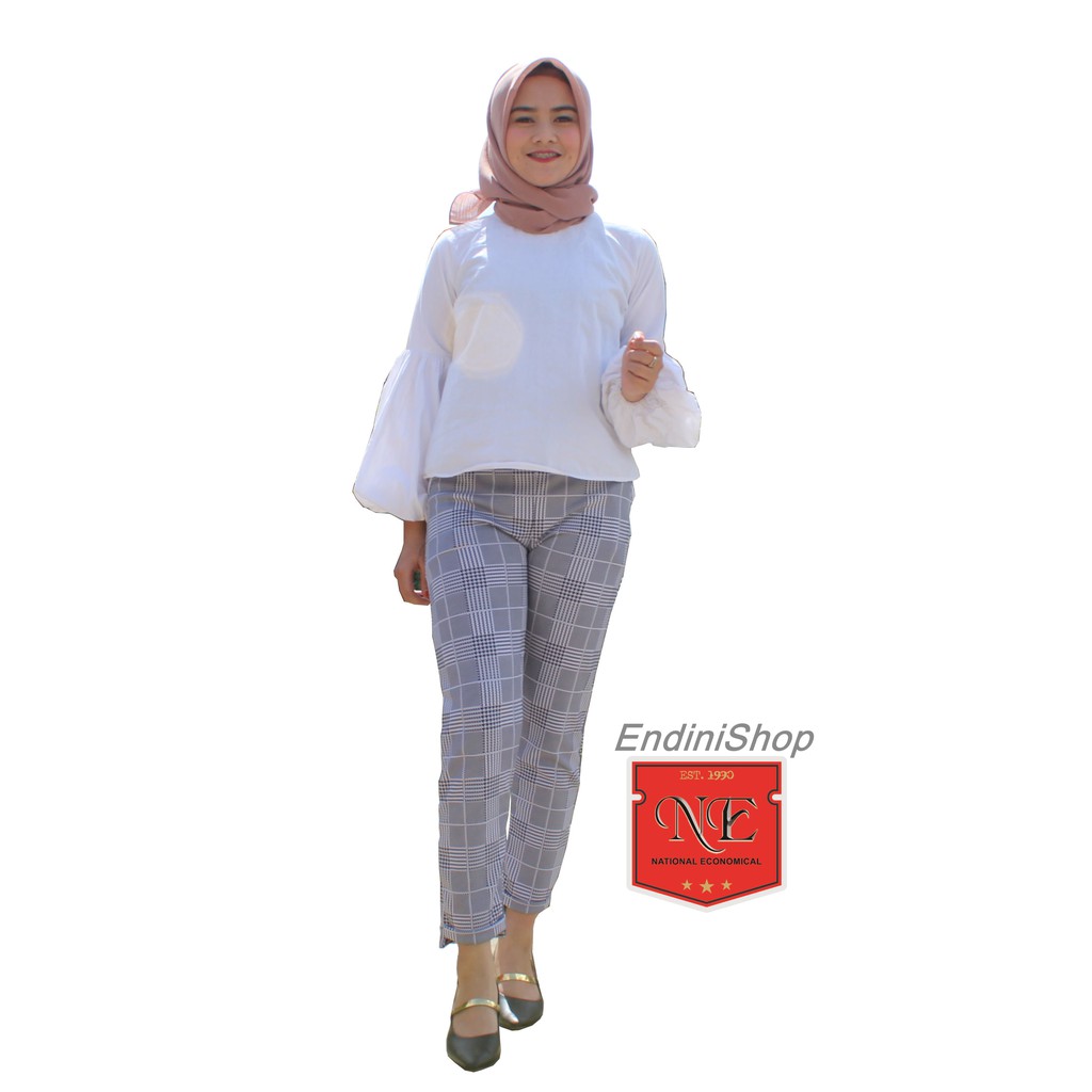 Celana Panjang Wanita Bahan Scuba Premium Motif Zara Kotak Salur Avira Pants