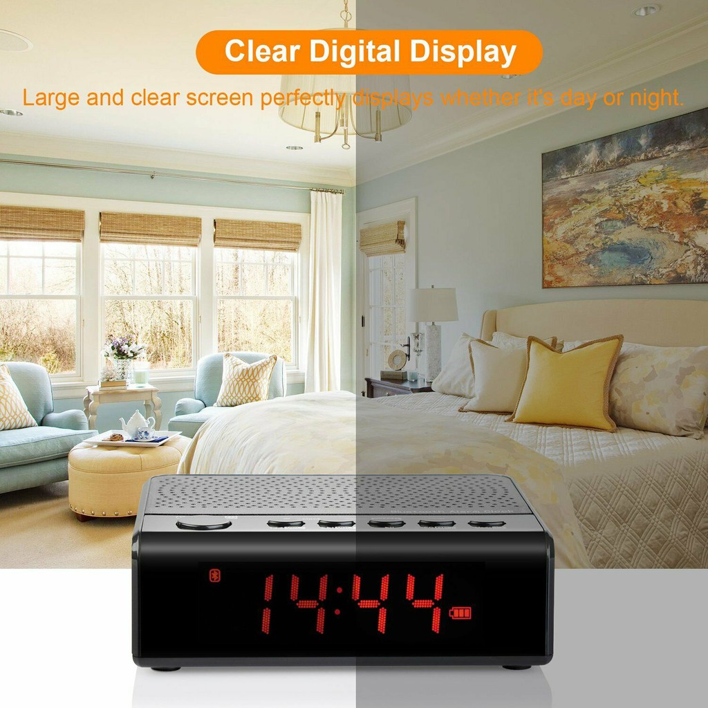 Alarm LED Clock Radio Audio Bluetooth Speaker FM Radio 6 Inch Large LED Digital Free USB Cable