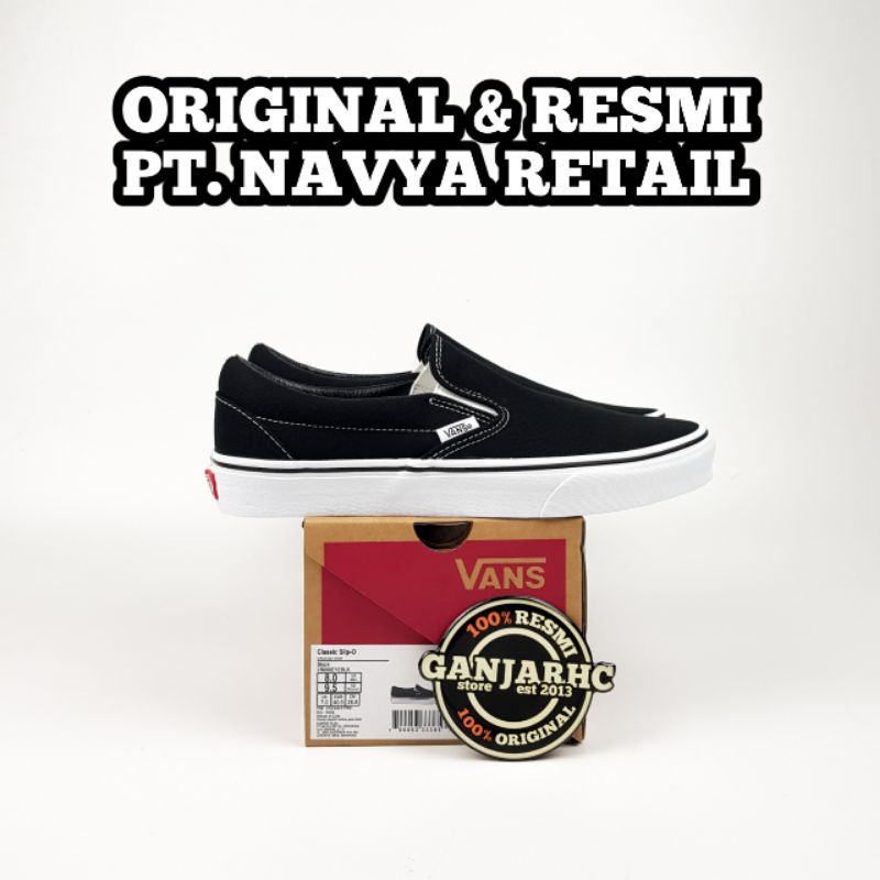 Vans Classic Slip On Black White Original 100% Authentic Resmi PT Navya