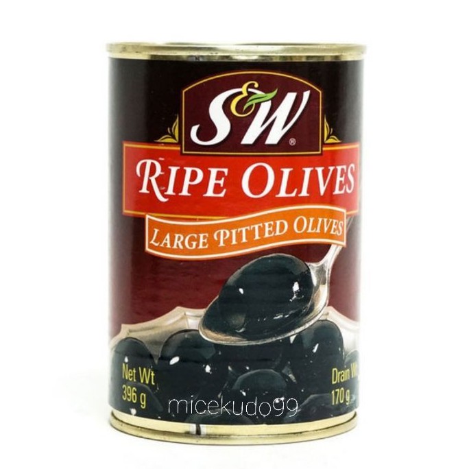 

S&W RIPE OLIVES LARGE PITTED 396GR / SW BUAH ZAITUN KALENG IMPORT