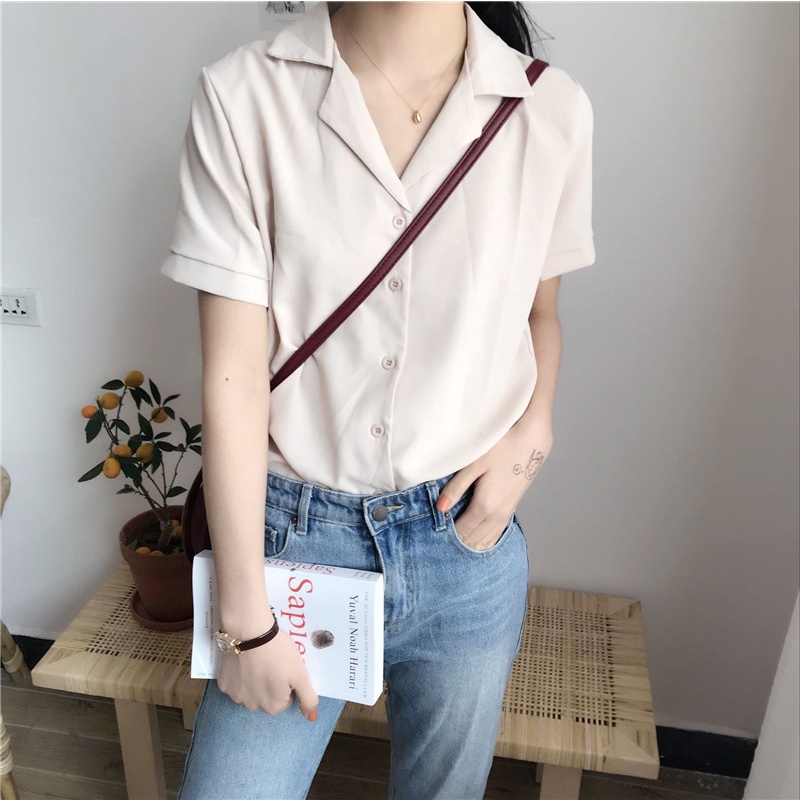 XIAOZHAINV Blouse Wanita Korean Style Lengan Pendek 307