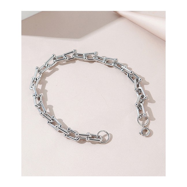 LRC Gelang Fashion Silver Thick Chain Alloy Hollow Mens Bracelet Y64702