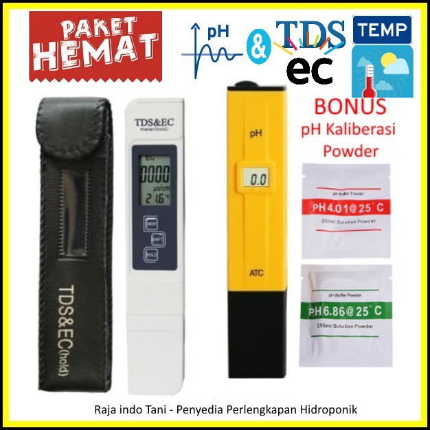 Paket Mantab Ph Meter + Tds Ec Meter Alat Ukur Hidroponik Air Akuarium Pengukur Kualitas Air Suhu