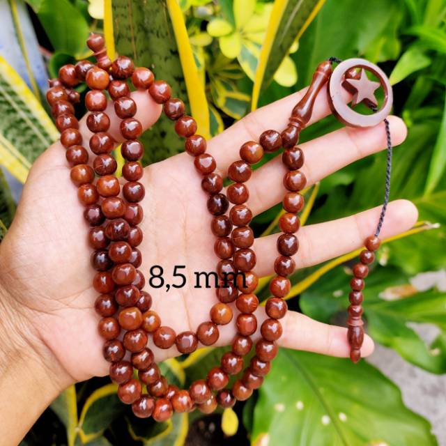 Tasbih 99 kokka kaukah bulan bintang 8,5 mm coklat