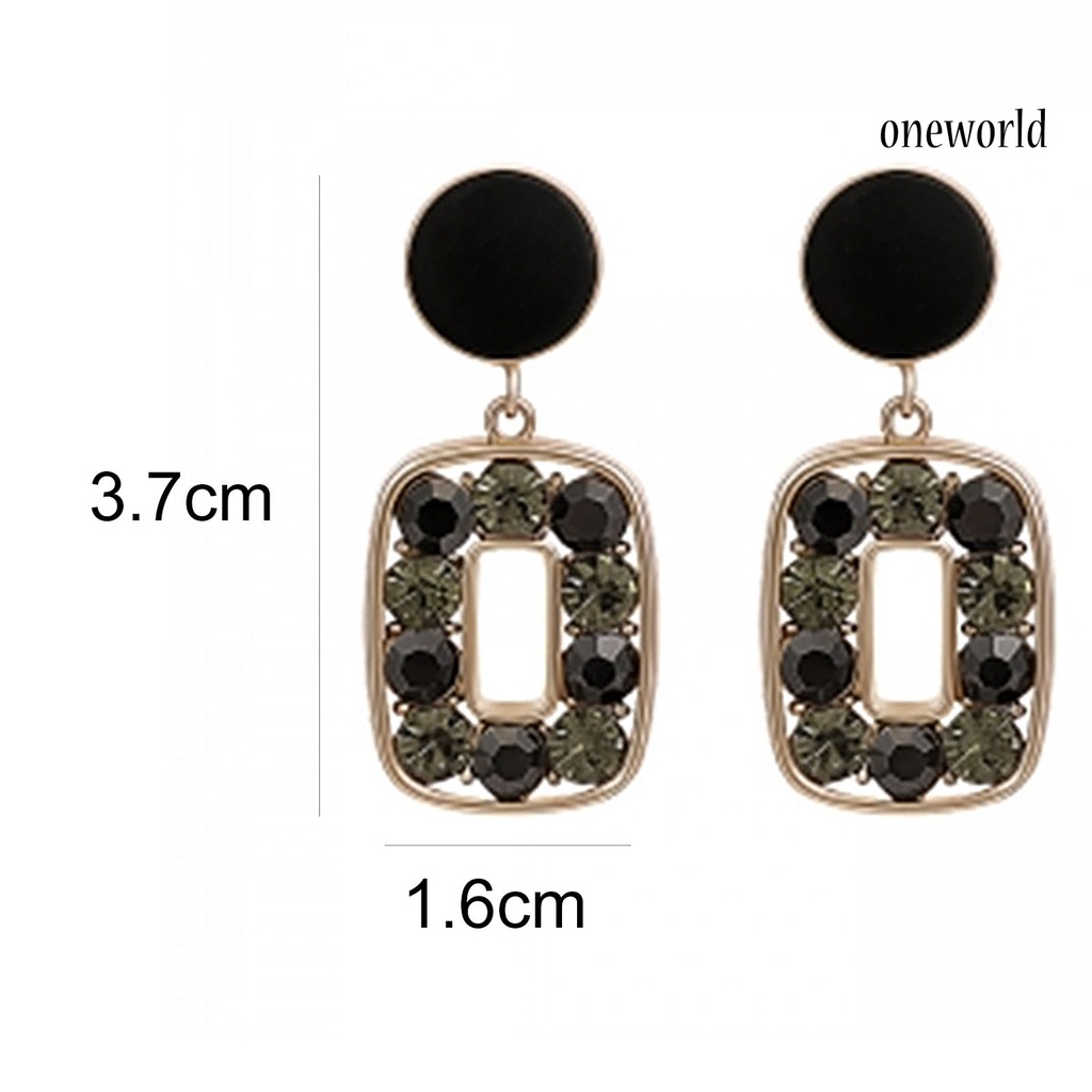 OW# 1 Pair Square Unique Drop Ear Stud Geometric-shaped Eye-catching Rhinestone Stud Earrings for Holiday