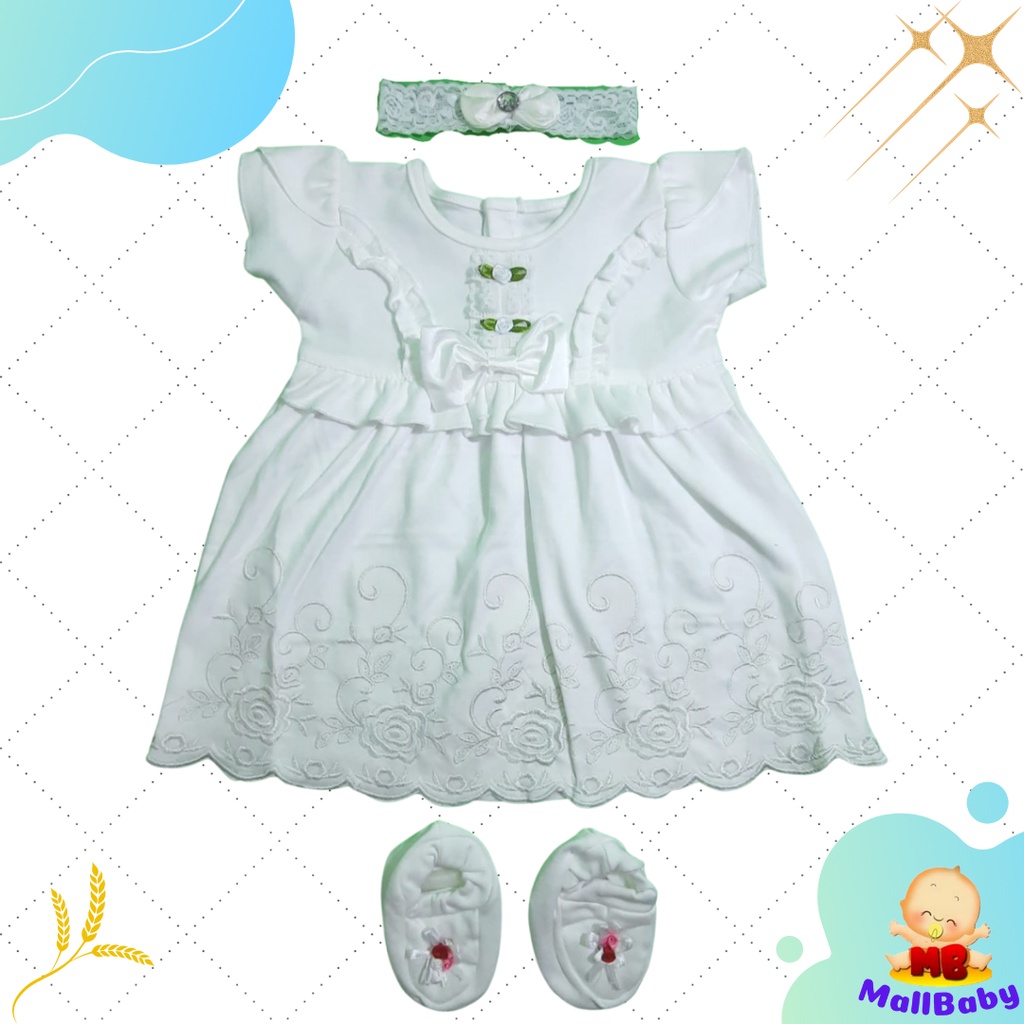 Baju Bayi Perempuan Putih Dress Bayi Baptis Aqiqah Newborn (DF4)