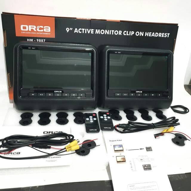 Headrest Monitor Clipon Orca 9" HM 9887 Hitam / Beige - Sandaran Kepala Bantal Mobil 1 set Clip On