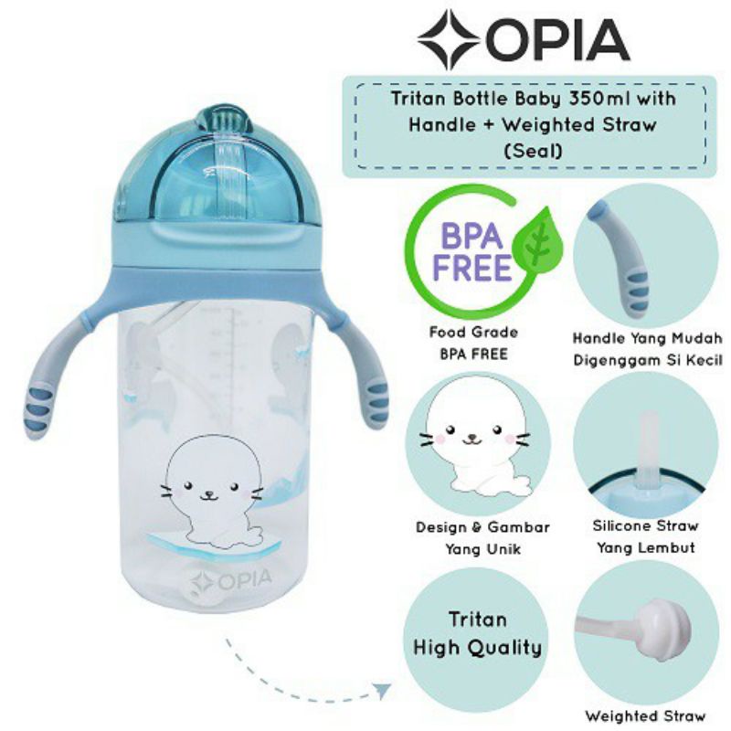 OPIA Tritan Bottle Baby With Handle + Weighted Straw 350 ml