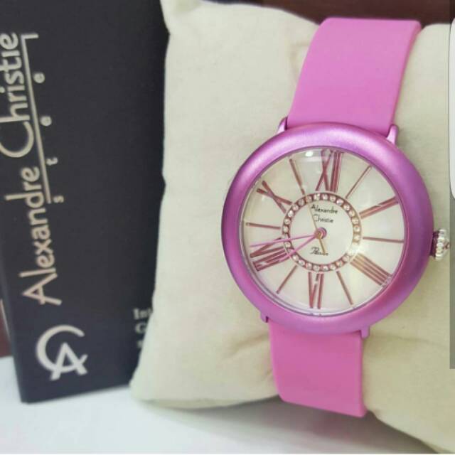 Jam Tangan Alexandre Christie AC2605 Original.Wanita Rubber Ungu