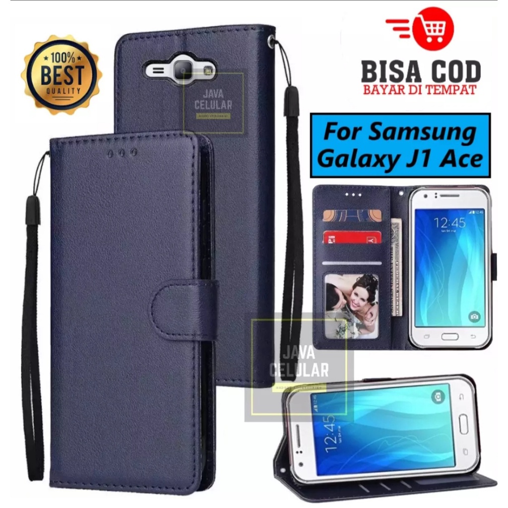 Leather Flip Untuk Samsung Galaxy J1 Ace - Wallet Case Kulit - Casing Dompet Case Wallet Leather Fli