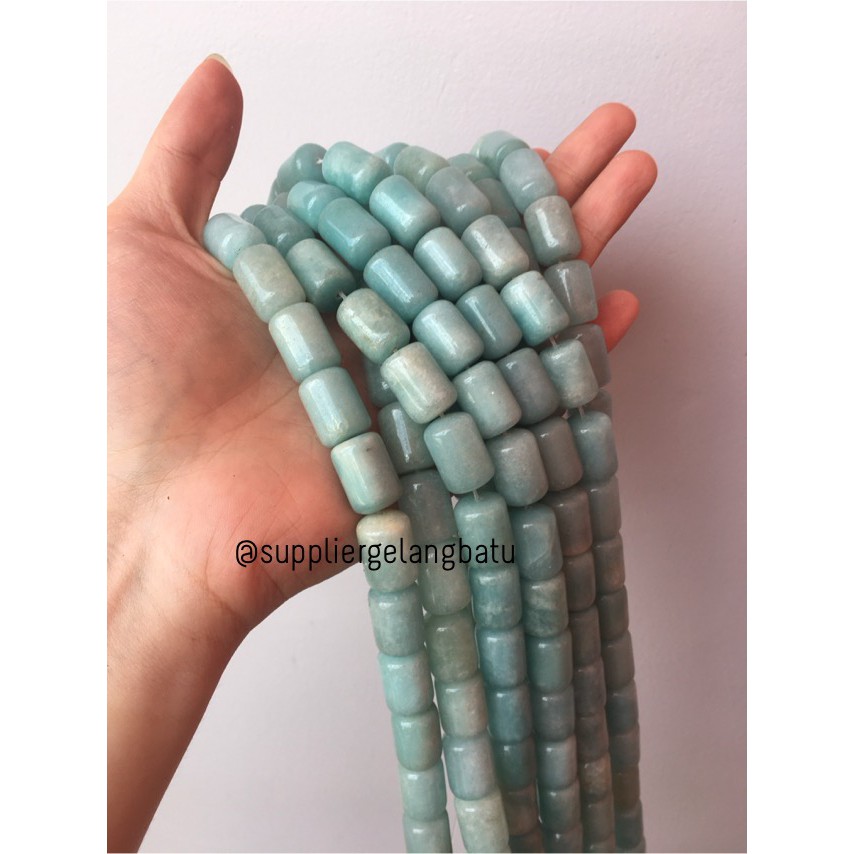 bahan renceng batu akik Giok hijau tabung 14mm gelang kalung bahan ronce aksesoris gaya casual korea