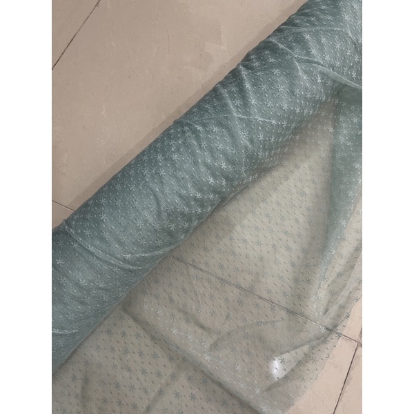 Kain Tile Salju Bintang Tille Dot TULLE SNOW FLAKES Kain Kebaya Brokat Tile-Icy Mint Blue