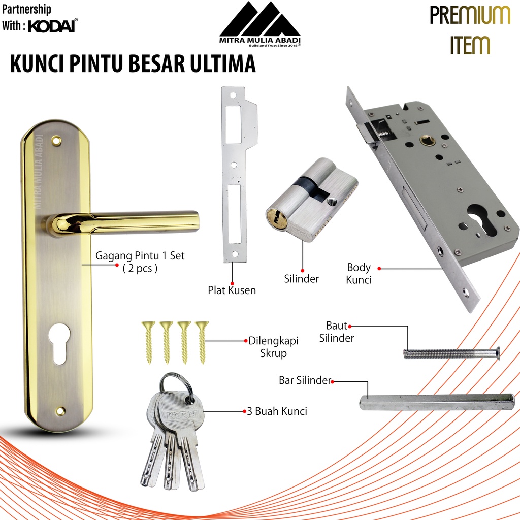 Kunci Pintu Besar GOLD Ultima by KODAI | Full Set