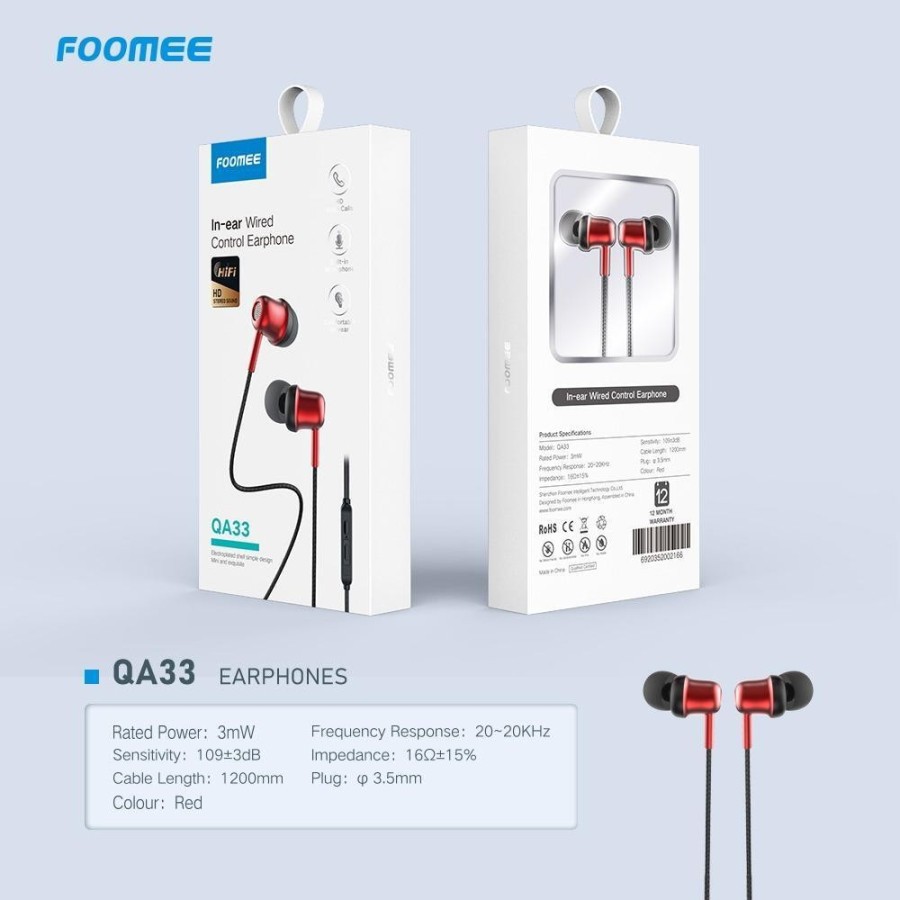 Headset With Mic FOOMEE QA33 Headset Stereo Sound Jack 3.5 120cm