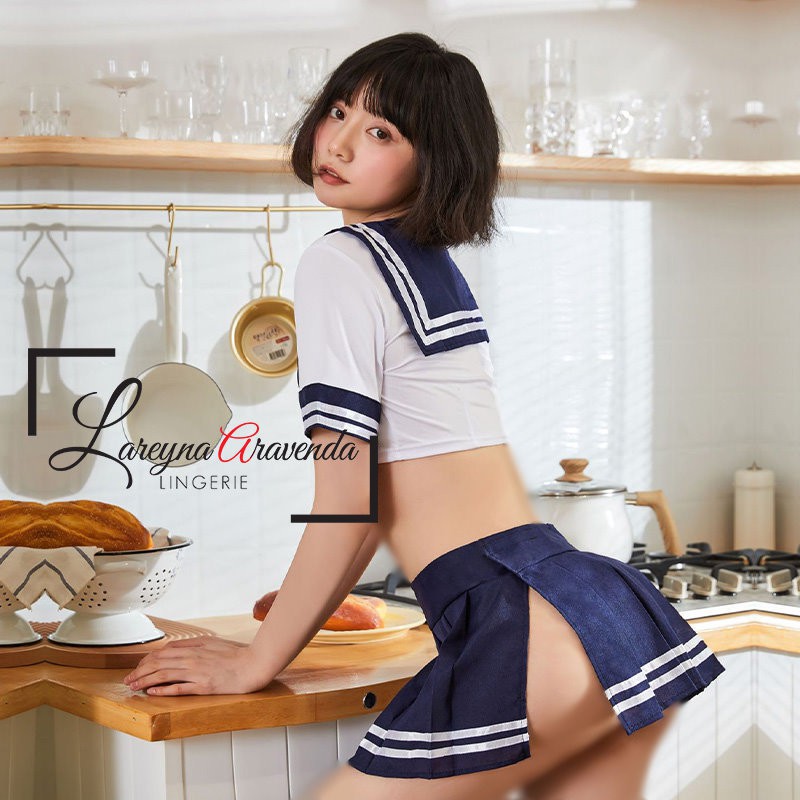 Set Lingerie + G String Seksi Model Costum Japan School Uniform LG293