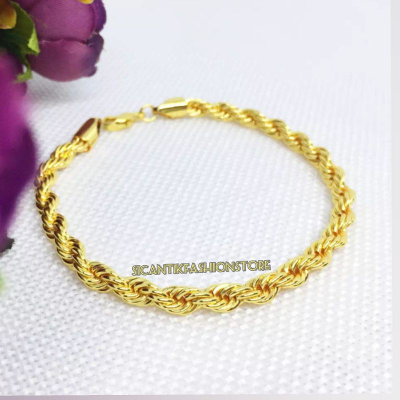 PROMO gelang Titanium tambang lilit Gold terlaris anti Karat perhiasan lapis emas tidak luntur