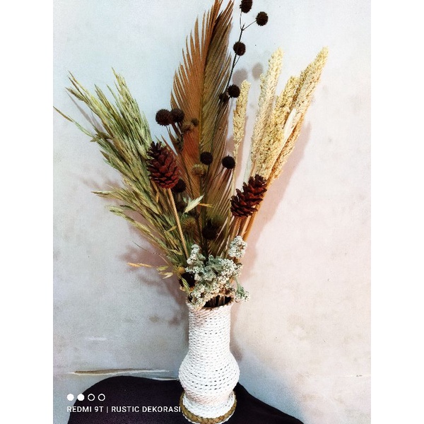 Paket bunga kering cantell sogrum + vas|dekorasi rustic|bunga kering|bunga dekorasi