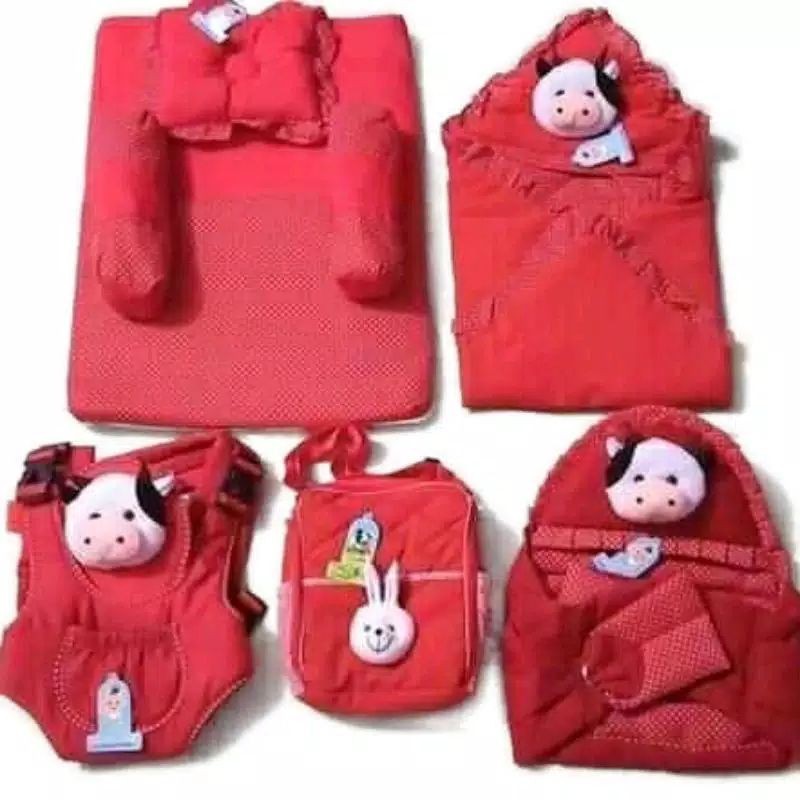 TERMURAH !!! SET PERLENGKAPAN BAYI (PAKET HEMAT 5in1)-Merah