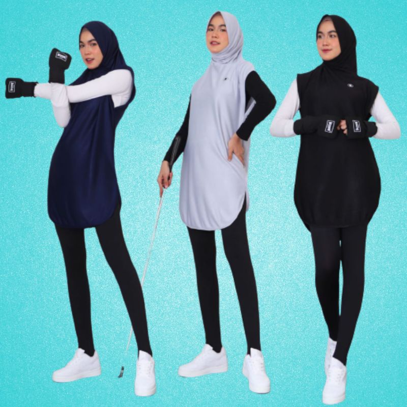 Outfit Hijab Long Instant Rompi Sport Panjang Olahraga Sepeda Senam Lari Tenis Sporty