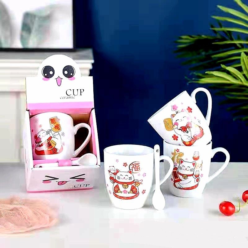 Mug Keramik Maneki Neko Murah Gelas Gift Set Murah Kado Souvenir Imlek