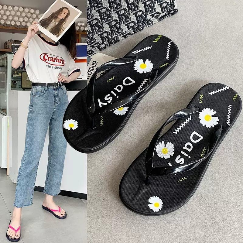 Sandal Sliper Motif Matahari Sendal Jepit Flip Flop Wanita Daisy  Bahan Spon Terbaru