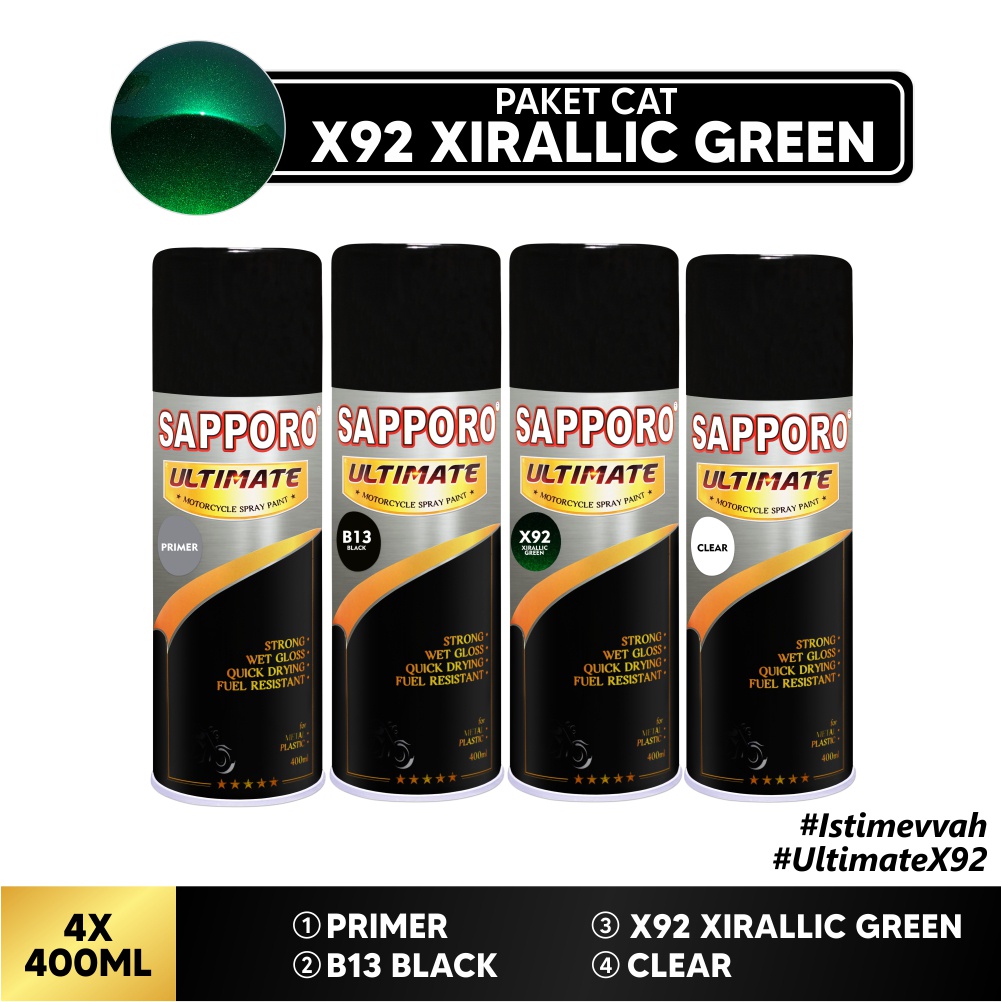 Paket Cat X92 Xirallic Green / Sapporo Ultimate / Cat Spray Semprot Aerosol Terbaik