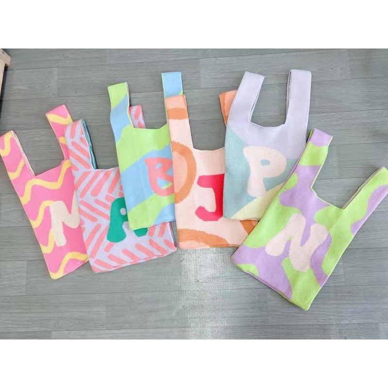 TAS WANITA 3148 - Tas BUFFOLLOW Vacay Tote Bag Alphabet Edition - Tas BUFOLLOW BUFFOLOW BAG VIRAL THAILAND - BENE Korean Knitted Checkered Tote Bag / Tas Rajut Korea - E1