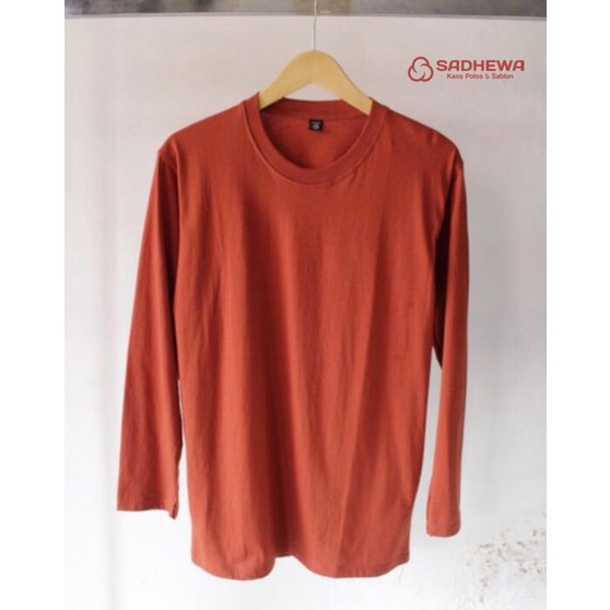 Kaos Polos Cotton Combed 30s Premium Lengan Panjang (Merah Bata - Unisex)