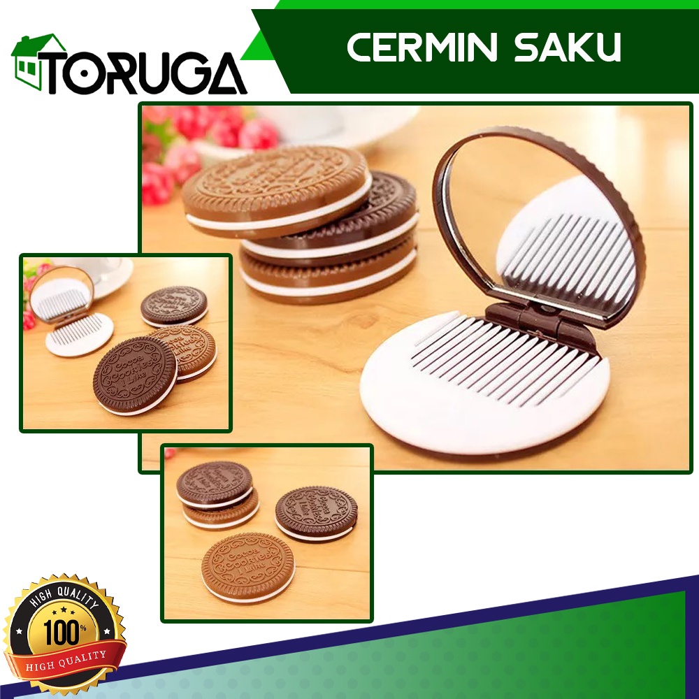 KACA RIAS CERMIN SAKU MAKE UP SAKU - POCKET MIRROR UNIK BISKUIT OREO